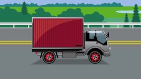 Animated video clip . A truck is driving on the highway