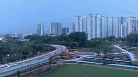 4K Aerial Drone View over Private Housing Estate in Central Singapore. Drone tracks in during this fast-motion clip for a very impactful feel.