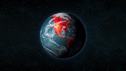 Planet Earth, seen from space, as red blotches start covering the entire globe, like a pandemic virus outbreak such as the coronavirus disease (COVID-19).