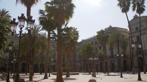 Barcelona, Spain. March 19th 2020: Covid 19. Coronavirus in Spain. Reial Square in Barcelona. Goverment decree quarantine in the city limiting the movement of citizens 