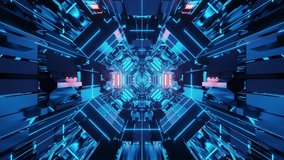 3d illustration motion background live wallpaper motion graphic artwork with blue neon wireframe science fiction tunnel corridor passageway hangar with nice reflections visuals vj loops