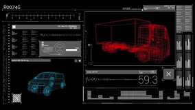 Animation of blue and red 3d models of cars with data processing and statistics recording on black background. Digital computer interface communication and connection concept digitally generated - Powered by Shutterstock - Get 15% off with code: PIKWIZARD15