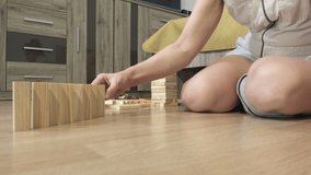 Woman Play with Wooden Block.Stock Footage Video