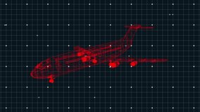 Animation of 3d red airplane technical drawing spinning with data processing and scope scanning of air traffic control navigation system over white grid on black background, Global travel technology - Powered by Shutterstock - Get 15% off with code: PIKWIZARD15