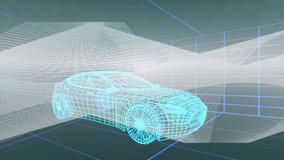 Animation of 3d blue car technical drawing spinning with data processing and scope scanning of navigation system over grid in the background, Global travel technology and data processing concept - Powered by Shutterstock - Get 15% off with code: PIKWIZARD15