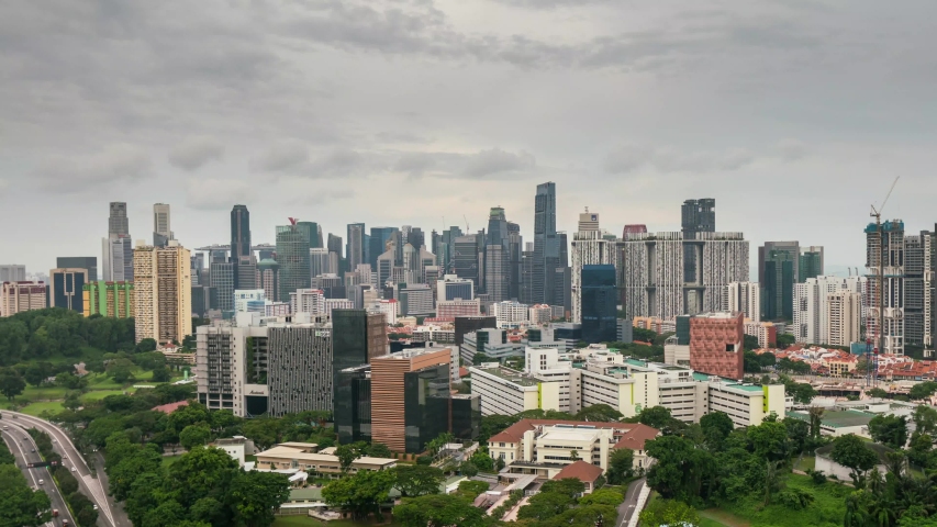 4K Day to Night Timelapse of Central Business District, CBD, Singapore. The Singapore General Hospital is shown in the foreground.
