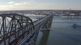 The Peace Bridge in Buffalo, New York. This is one clip of many in this series - each of which shows a different angle of the bridge and slightly different contents (city / cars) in the frame.