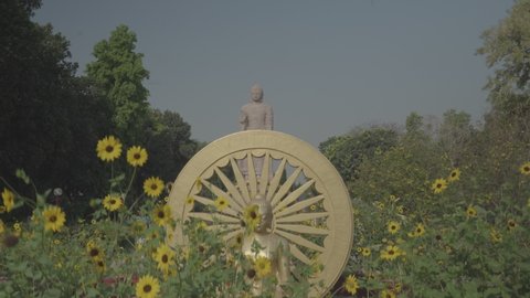 Hardscape and softscape in garden of Giant Buddha Statue Sarnath