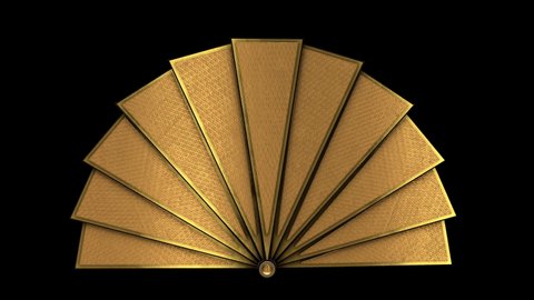 Art Deco Golden Fan element animation. Incl ALPHA MATTE. Ideal 4K 3D animated model for TV show, intro, documentary movie, catwalk stage design or The Great Gatsby and 1920s theme related projects.
