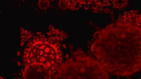 Coronavirus Covid-19 Infected virus 2019-ncov pneumonia in blood. Medical Virus realistic model. Coronavirus animation. Microorganisms, Pathogens bacterium. Particles.  Flu virus models of cells.