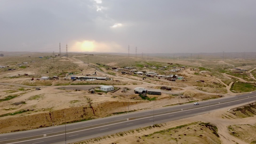View from the top on illegal bedouins village in desert Negev