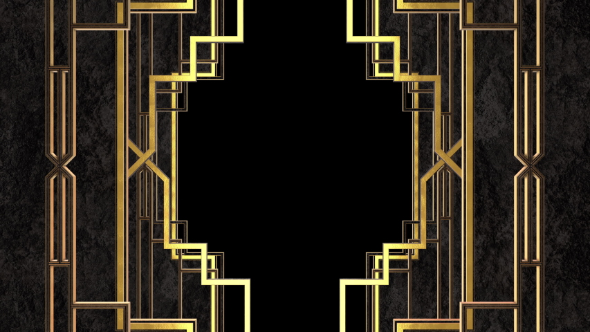 Art Deco Gatsby Golden Black Partitions animation. Incl ALPHA MATTE. Ideal 4K animated 3D model frame for TV show, intro, documentary, catwalk stage design or The Great Gatsby and 1920s theme projects Royalty-Free Stock Footage #1048794349