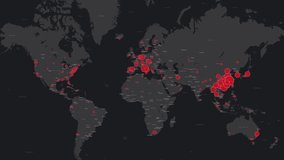 Animation of Map of Coronavirus spreading from Wuhan, COVID-19 Pandemic. Worlds Statistics of infected People, Coronavirus COVID-19. The map is made on the basis of real statistics. 4K - Powered by Shutterstock - Get 15% off with code: PIKWIZARD15
