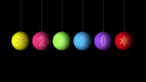 Set Looping realistic animation of the Christmas and New Year multicolored Balls with a golden snowflake and text 2020. Rotating decoration on white background. Merry Christmas and a Happy New Year - Powered by Shutterstock - Get 15% off with code: PIKWIZARD15