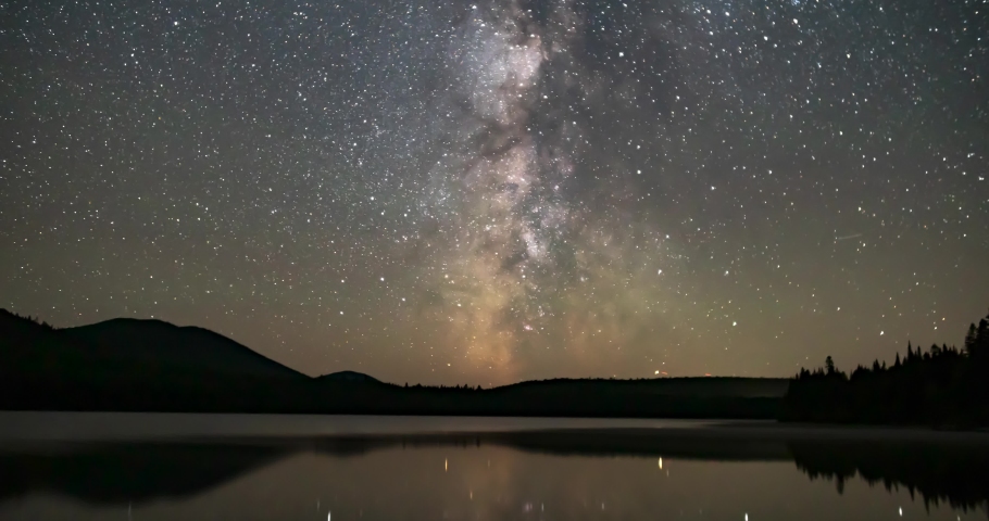 Mount Carleton Provincial Park, New Brunswick, Canada. Night Milky Way time lapse over Nictau lake. Includes 2 versions - 1 stationary, 1 with a digital tilt up using the full resolution of the image.