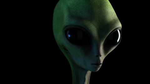 4K Alien realistic 3D animation. Extraterrestrial, UFO futuristic concept. Cinematic footage
