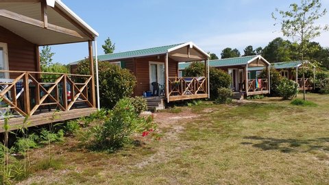 ARCACHON, FRANCE - SEPTEMBER 12, 2019:  Holidays camping bungalows in the south of France