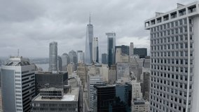 4K Aerial Footage, Aerial view of New York City financial district.