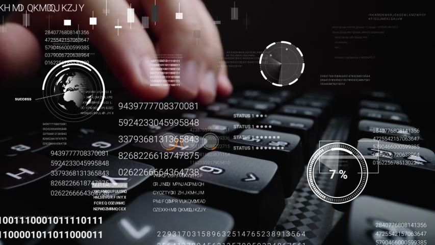 Man working on laptop computer keyboard with graphic user interface GUI hologram showing concepts of big data science technology, digital network connection and computer programming algorithm. Royalty-Free Stock Footage #1048842661