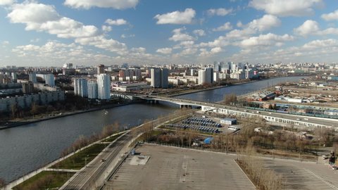 Aerial View of Nagatinsky Metro Bridge in Moscow