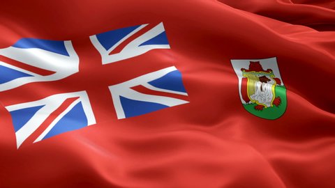Bermuda island flag Motion Loop video waving in wind. Realistic Bermudas Flag background. Bermuda island Flag Looping Closeup 1080p Full HD 1920X1080 footage. Bermuda Africa country flags footage vide