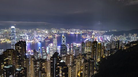 Hong Kong Island by night - Victoria Peak view - Timelapse 4K