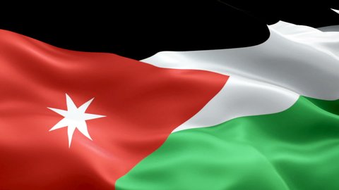 Jordanian flag Closeup 1080p Full HD 1920X1080 footage video waving in wind. National Amman‎ 3d Jordanian flag waving. Sign of Jordan seamless loop animation. Jordanian flag HD resolution Background 1