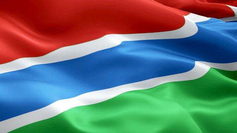Gambia flag Motion Loop video waving in wind. Realistic ‎Gambian Flag background. Gambia Flag Looping Closeup 1080p Full HD 1920X1080 footage. Gambia Caribbean country flags footage video for film,new