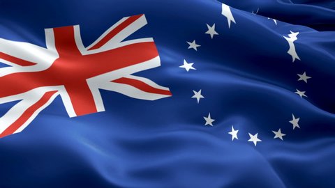Cook Islands New Zealand flag Closeup 1080p Full HD 1920X1080 footage video waving in wind. National Rarotonga 3d Cook Islands flag waving. Sign of Cook Islands seamless loop animation. Cook Islands f
