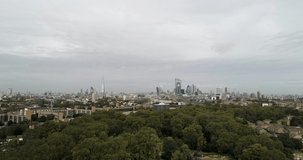 London skyline with Shard and Thames on overcast British day