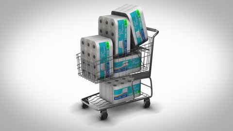 Toilet paper on shopping_cart rotation loop in a white background