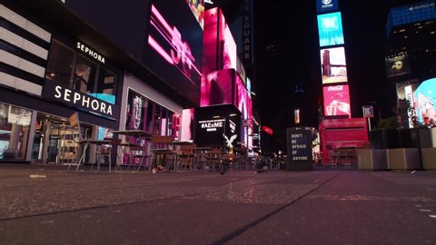 New York, NY / USA - March 18 2020: Times Square empty during coronavirus lockdown