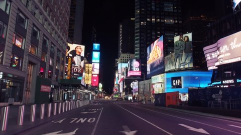 New York, NY / USA - March 18 2020: Times Square empty during coronavirus lockdown