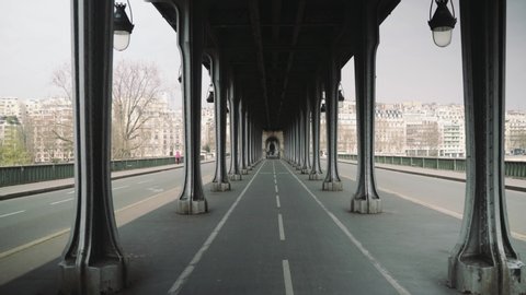 Paris, France - 20 03 2020 - Deserted Bir Hakeim bridge during coronavirus / Covid19 lockdown 