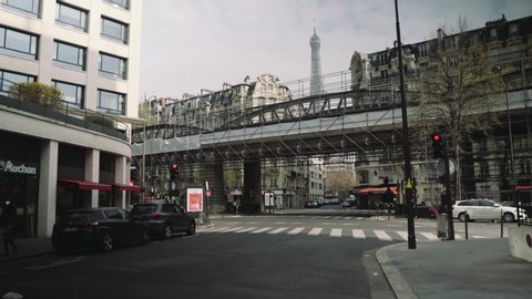 Paris, France - 20 03 2020: Quiet street near Eiffel tower during coronavirus / Covid19 lockdown