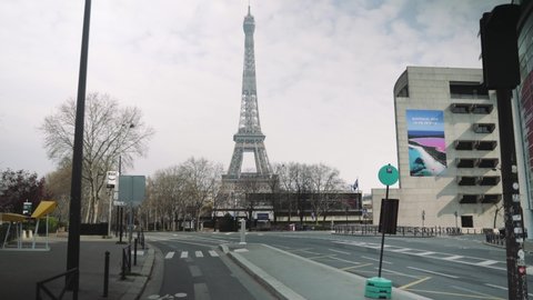 Paris, France - 03 20 2020: Quiet street near Eiffel tower during coronavirus / Covid19 lockdown