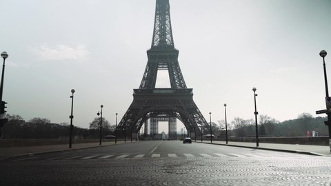 Paris, France - 03 20 2020: Deserted Eiffel tower during coronavirus / Covid-19 lockdown