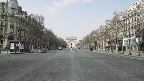 Paris, France - 03 20 2020: Empty Champs-Elysees, Paris during coronavirus lockdown