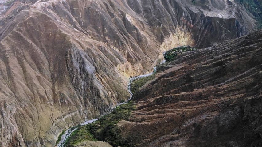 Aerial shot Above Colca Canyon in Cabanaconde Peru Andes