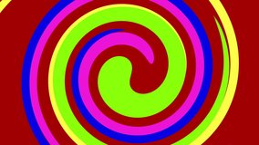 Abstract seamless loop background. Colourful twirl motion on red background. 4K motion graphic.