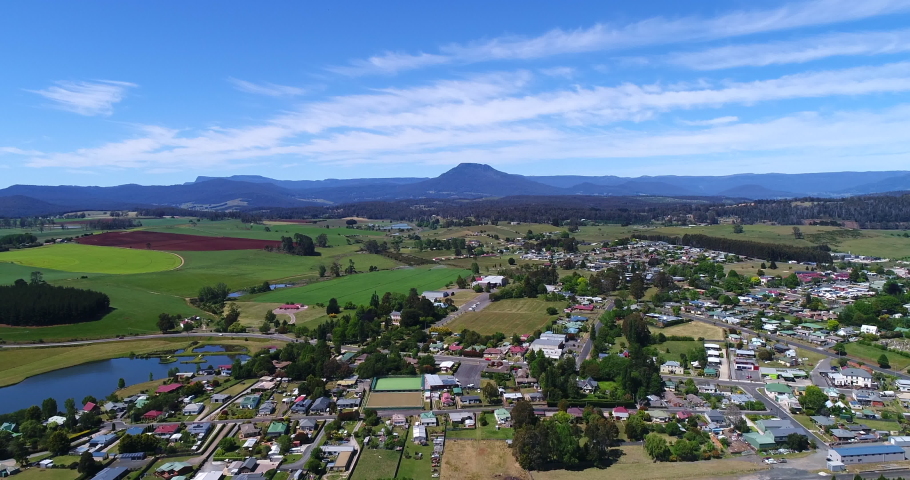 Typical lush Tasmanian countryside from above