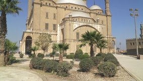 The Mosque of Muhammad Ali also known as the Alabaster Mosque situated inside the Citadel of Saladin in Cairo, Egypt. Tilt up video.