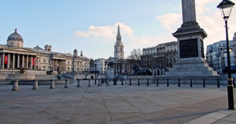 London / UK - March 21 2020: Trafalgar Square almost empty due to Corona Virus