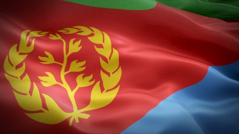 Eritrea flag Motion Loop video waving in wind. Realistic ‎Eritrean Flag background. Eritrea Flag Looping Closeup 1080p Full HD 1920X1080 footage. Eritrea African country flags footage video for film,n