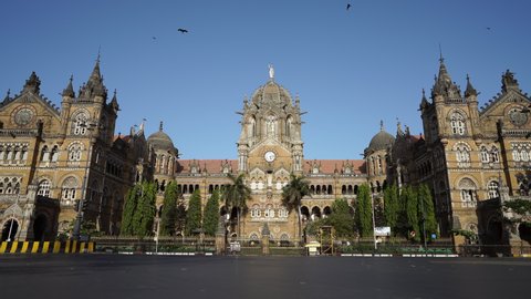 Deserted CSMT (VT) and surrounding area on first day of lock down in Mumbai due to Covid 19 pandemic. Corona virus outbreak in third stage in Mumbai.