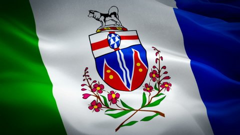 Yukon Province flag video waving in wind. Realistic Province Flag background. ‎Whitehorse Yukon Flag Looping closeup 1080p Full HD 1920X1080 footage. Yukon Canada Provinces country flags footage video