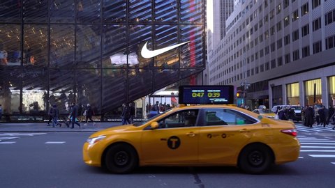 NEW YORK - FEBRUARY, 2020: Nike sport store in Manhattan. Nike is one of the world's largest suppliers of athletic shoes and apparel. The company was founded on January 25, 1964.