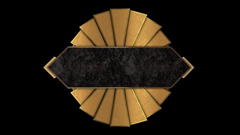 Art Deco Golden Black Text Box Frame animation. Incl ALPHA MATTE. Perfect 4K animated 3D model for TV show, intro, documentary, catwalk stage design or The Great Gatsby and 1920s theme related project