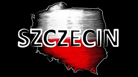 Szczecin Poland coloring the map and flag. Motion design.