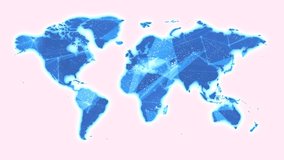 World Map Global Technology Background/
4k animation of a hi-tech background with technology world map outlines and dots connected